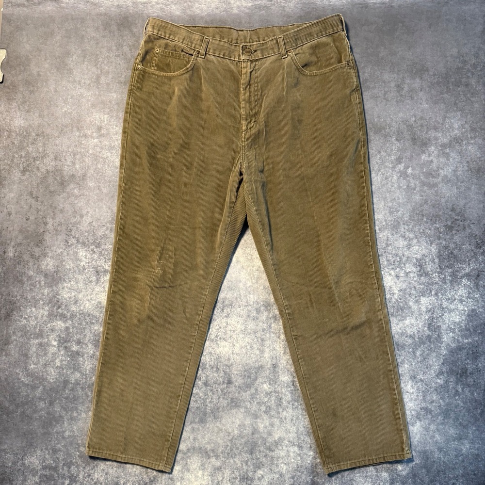 Vintage 90s LL Bean Corduroy Pants Mens 38x30 Olive Green Made in USA Trousers